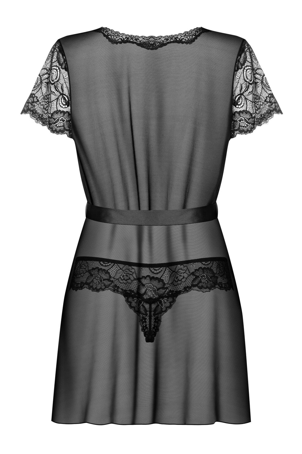 Obsessive (Польща) Пеньюар Obsessive Alluria peignoir & thong, L/XL, прозорий, з мереживом, пояс, трусики в комплекті