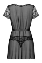 Пеньюар Obsessive Alluria peignoir & thong, прозорий, з мереживом, пояс, трусики в комплекті