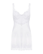 Сорочка Obsessive Amor Blanco underwire chemise & thong, біла, мереживний ліф, стрінги в наборі