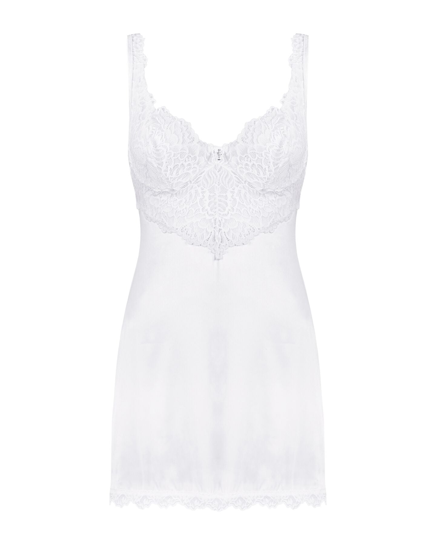 Obsessive (Польща) Сорочка Obsessive Amor Blanco underwire chemise & thong,L/XL, біла, мереживний ліф, стрінги в наборі
