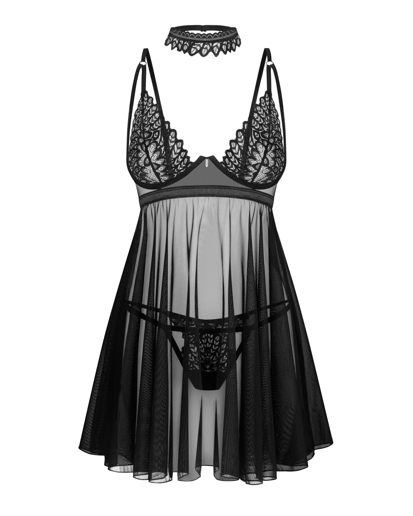 Obsessive (Польща) Бебі-дол Obsessive Donarella babydoll & thong, XL/2XL, мереживний ліф, чокер та стрінги в комплекті