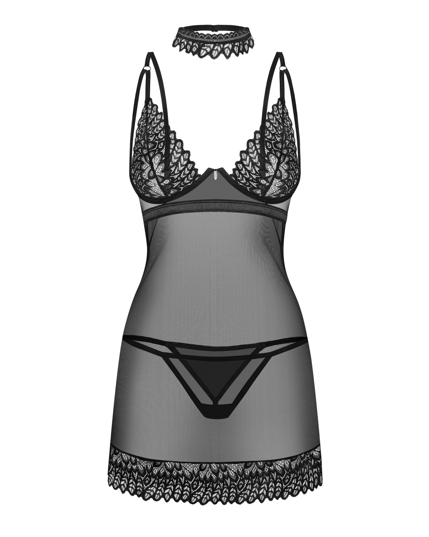 Obsessive (Польща) Сорочка Obsessive Donarella chemise & thong, M/L, мереживний ліф, чокер та стрінги в комплекті