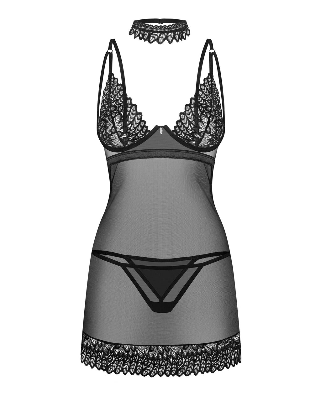 Сорочка Obsessive Donarella chemise & thong, M/L, мереживний ліф, чокер та стрін