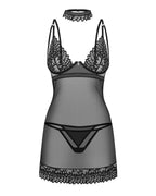 Сорочка Obsessive Donarella chemise & thong, M/L, мереживний ліф, чокер та стрін