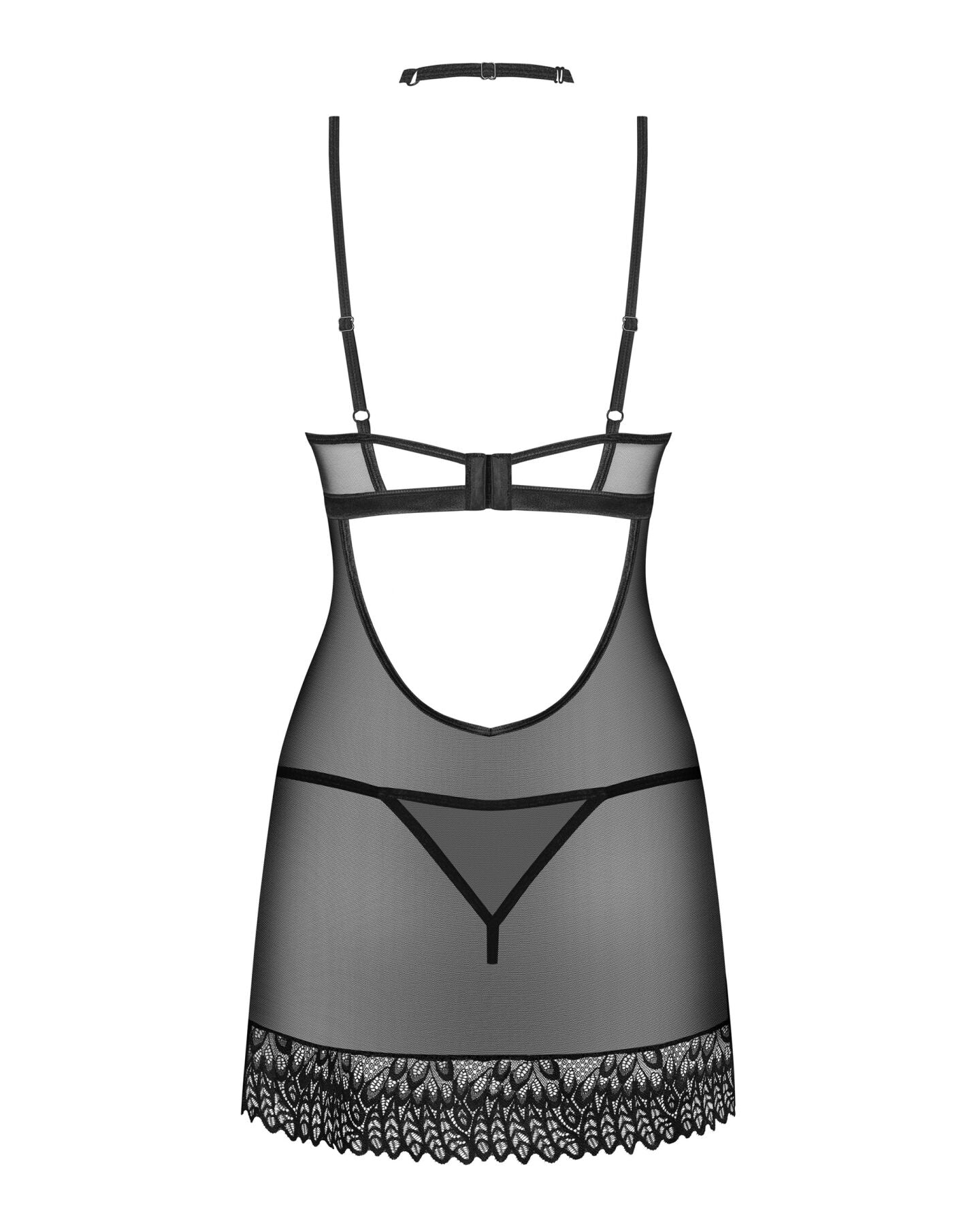 Obsessive (Польща) Сорочка Obsessive Donarella chemise & thong, XL/2XL, мереживний ліф, чокер та стрінги в комплекті