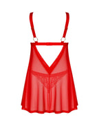 Бебі-дол Obsessive Elianes babydoll & thong, XS/S, червоний, мереживний ліф, трусики-танга в наборі