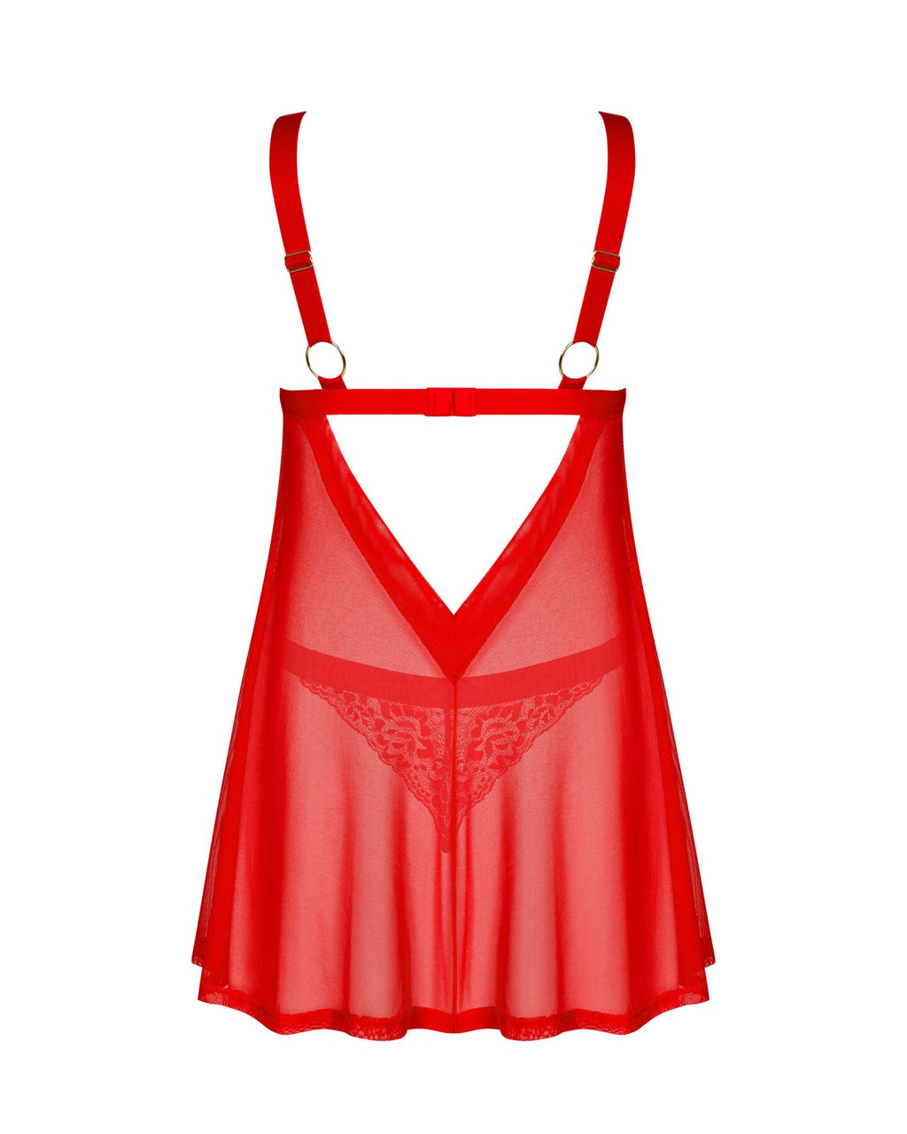 Obsessive (Польща) Бебі-дол Obsessive Elianes babydoll & thong, XL/2XL, червоний, мереживний ліф, трусики-танга в наборі