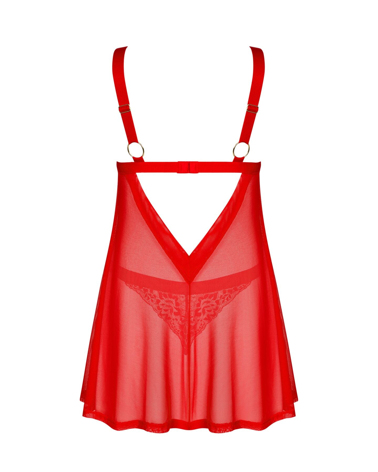 Obsessive (Польща) Бебі-дол Obsessive Elianes babydoll & thong, XL/2XL, червоний, мереживний ліф, трусики-танга в наборі