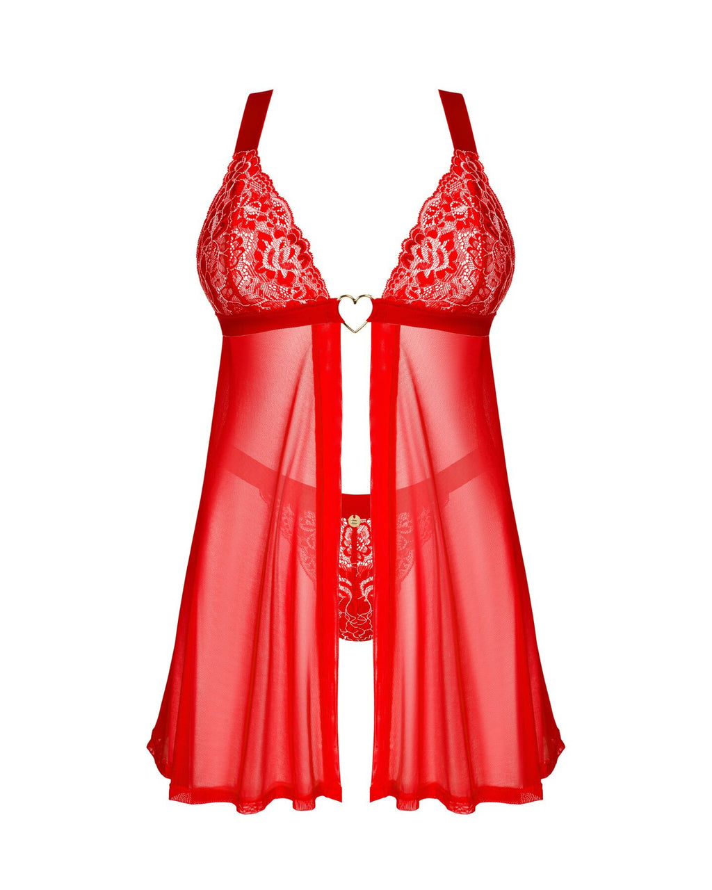 Obsessive (Польща) Бебі-дол Obsessive Elianes babydoll & thong, XL/2XL, червоний, мереживний ліф, трусики-танга в наборі