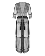 Пеньюар Obsessive Estiqua peignoir, XL/2XL, чорний, прозорий, на поясі, довжина до щиколоток