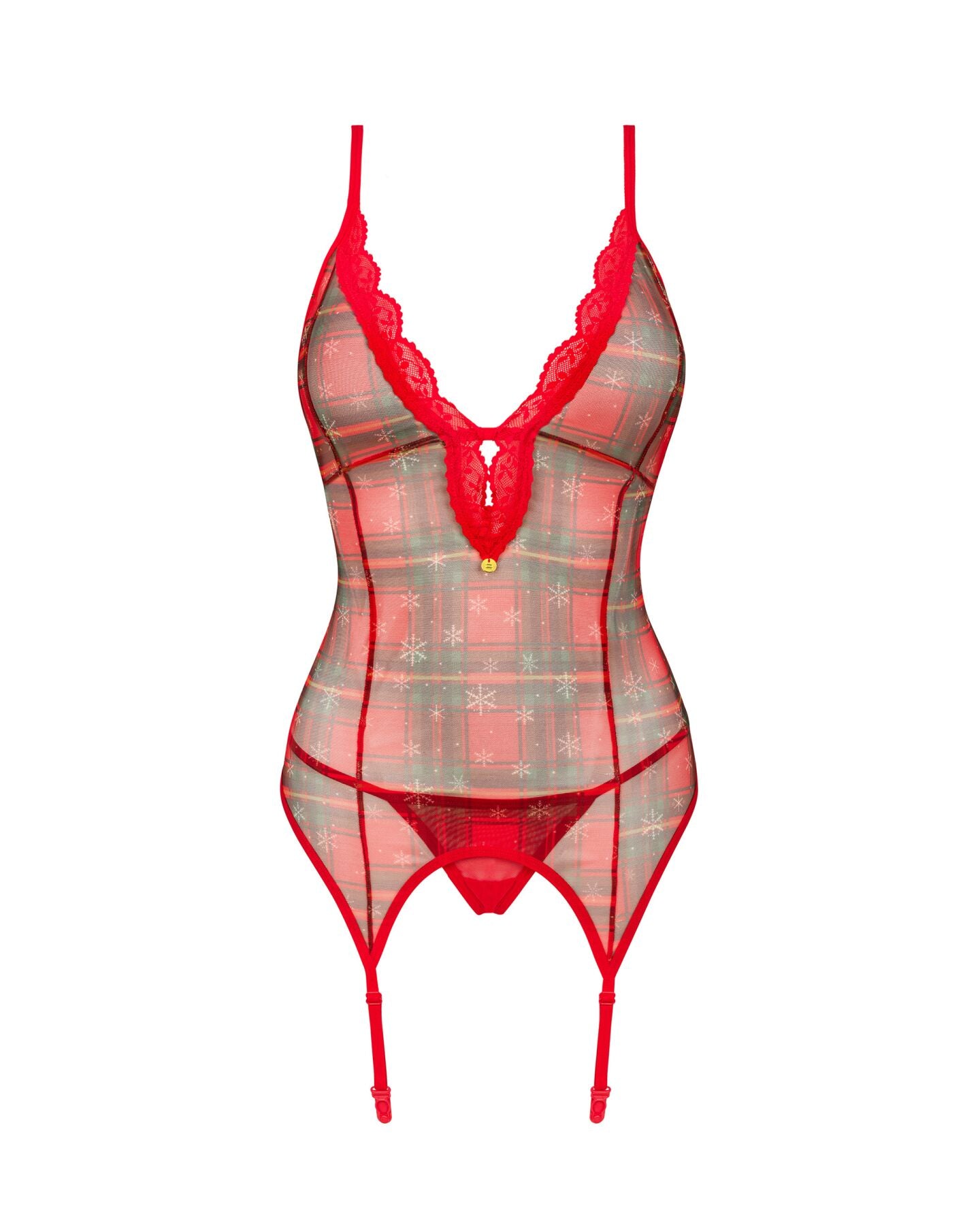 Obsessive (Польща) Корсет Obsessive Jollymore corset, XS/S, у клітинку, з мереживом, пажі для панчіх, стрінги в комплекті