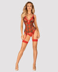 Obsessive (Польща) Корсет Obsessive Jollymore corset, M/L, у клітинку, з мереживом, пажі для панчіх, стрінги в комплекті