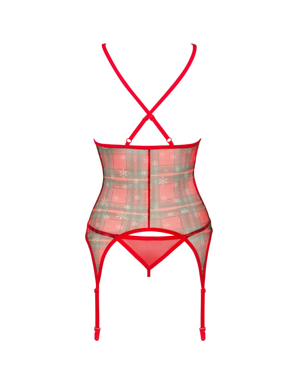 Obsessive (Польща) Корсет Obsessive Jollymore corset, XL/2XL, у клітинку, з мереживом, пажі для панчіх, стрінги в комплекті