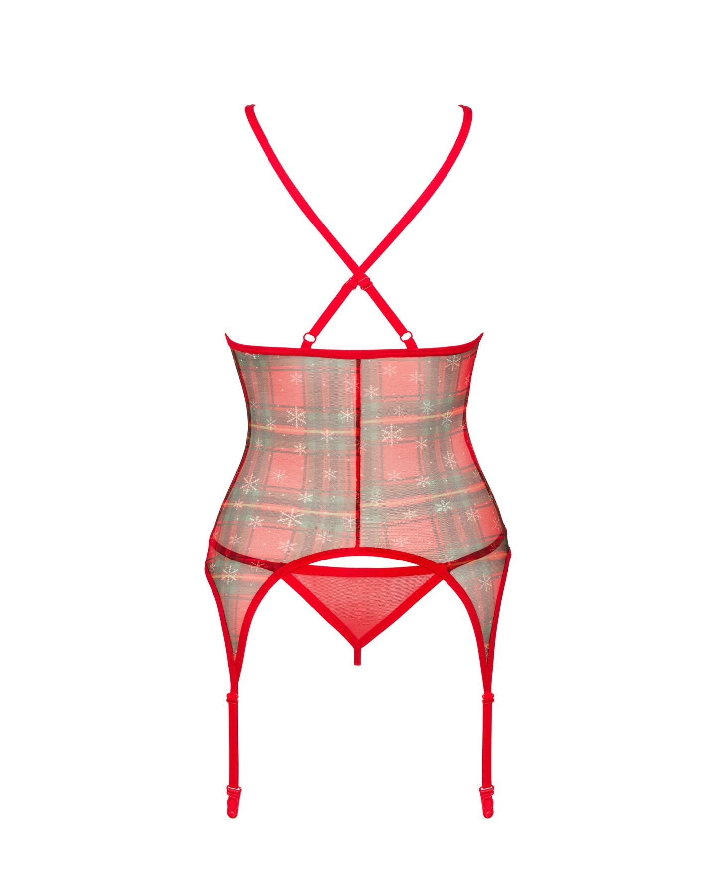 Obsessive (Польща) Корсет Obsessive Jollymore corset, XL/2XL, у клітинку, з мереживом, пажі для панчіх, стрінги в комплекті