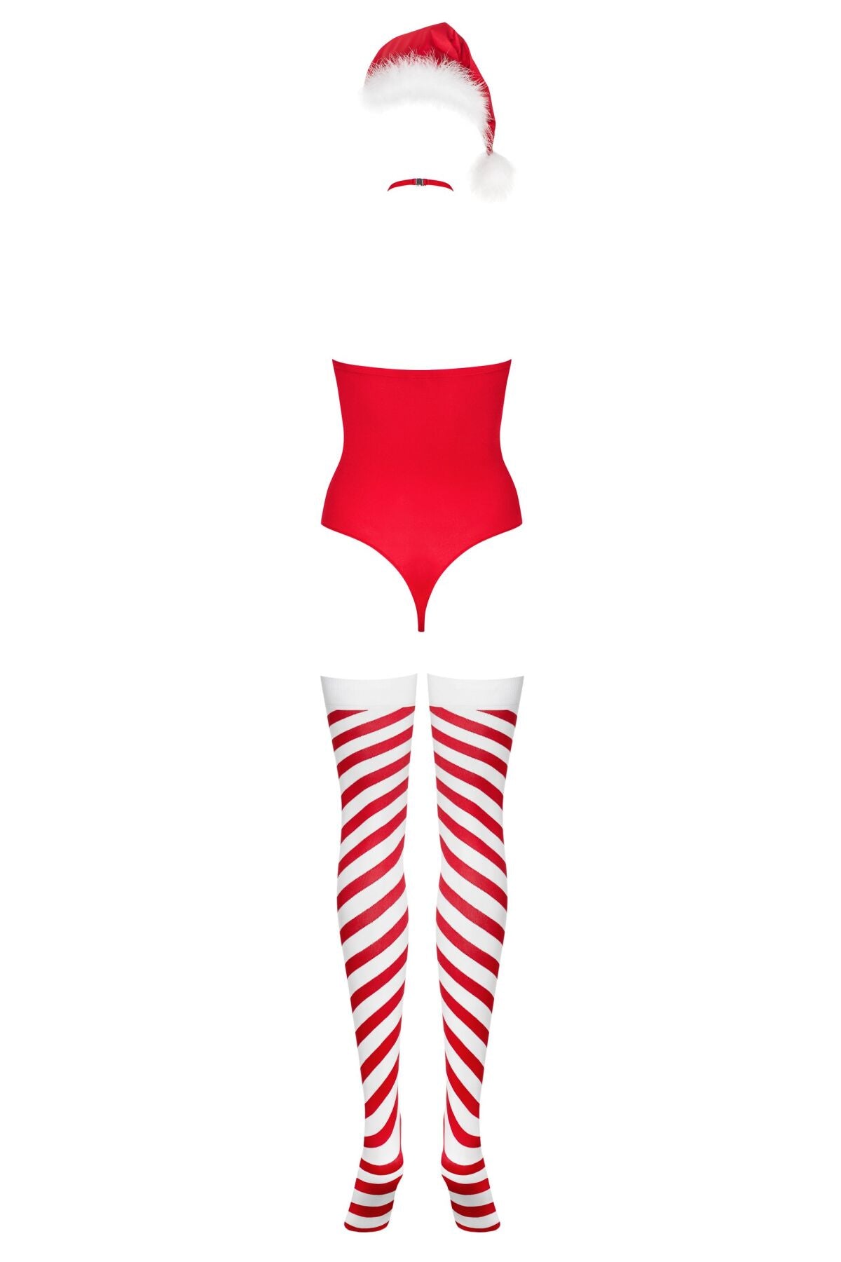 Obsessive (Польща) Тедді Obsessive Kissmas teddy, S/M, червоне, без бретелей, чокер, панчохи та шапка з помпоном у наборі