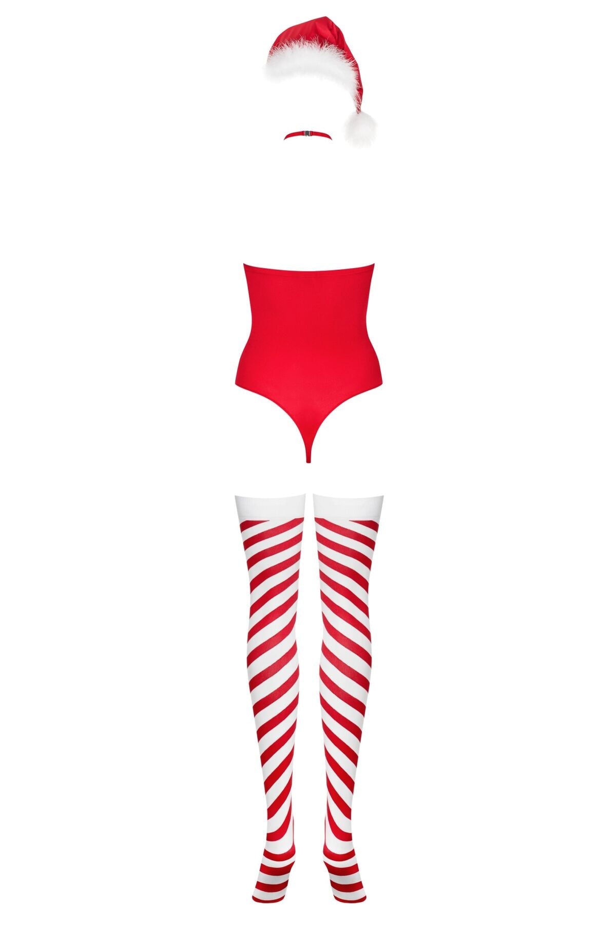 Тедді Obsessive Kissmas teddy, S/M, червоне, без бретелей, чокер, панчохи та шап