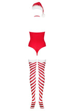 Тедді Obsessive Kissmas teddy, червоне, без бретелей, чокер, панчохи та шапка з помпоном у наборі