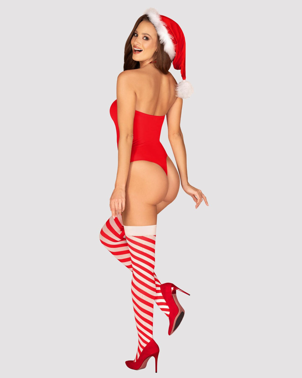 Obsessive (Польща) Тедді Obsessive Kissmas teddy, L/XL, червоне, без бретелей, чокер, панчохи та шапка з помпоном у наборі