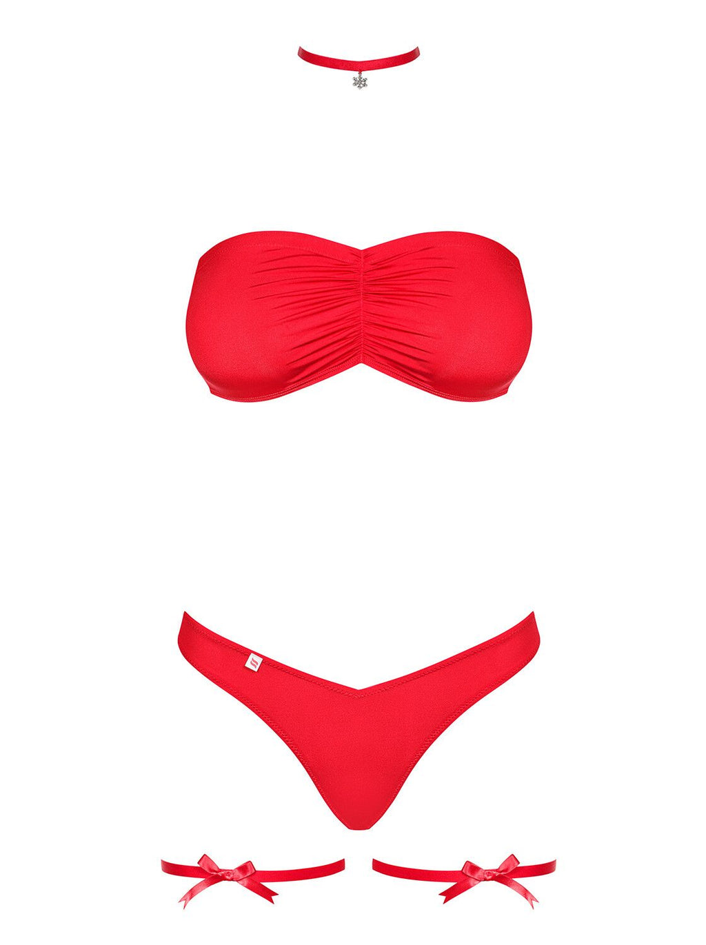 Obsessive (Польща) Комплект Obsessive Kissmas Set, L/XL, червоний, м’який ліф, трусики зі збіркою, чокер та гартери