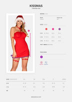 Сорочка Obsessive Kissmas chemise, червона, чокер, гартери та шапочка з помпоном у комплекті