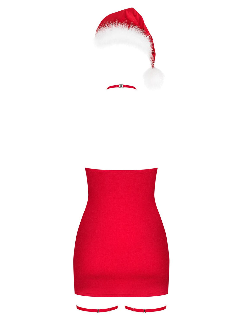 Obsessive (Польща) Сорочка Obsessive Kissmas chemise 2XL/3XL, червона, чокер, гартери та шапочка з помпоном у комплекті