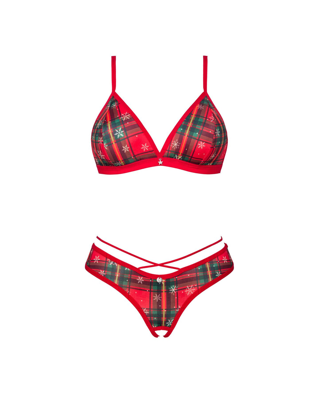 Obsessive (Польща) Комплект Obsessive Ms Merrilo 2-pcs set, XS/S, м’який бюстгальтер та трусики з доступом і з помпоном