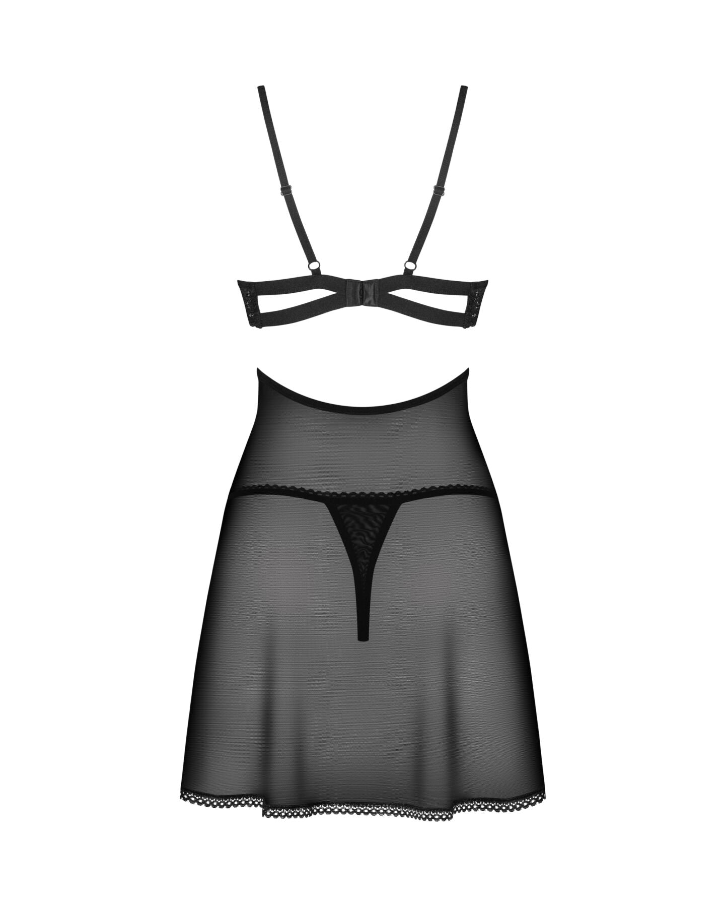 Obsessive (Польща) Бебі-дол Obsessive Nutris babydoll & thong, XS/S, імітація ліфа та спіднички, стрінги в комплекті