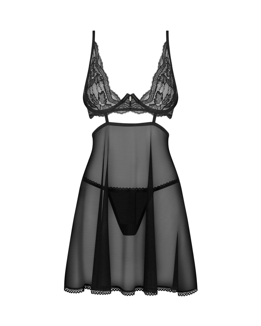 Obsessive (Польща) Бебі-дол Obsessive Nutris babydoll & thong, M/L, імітація ліфа та спіднички, стрінги в комплекті