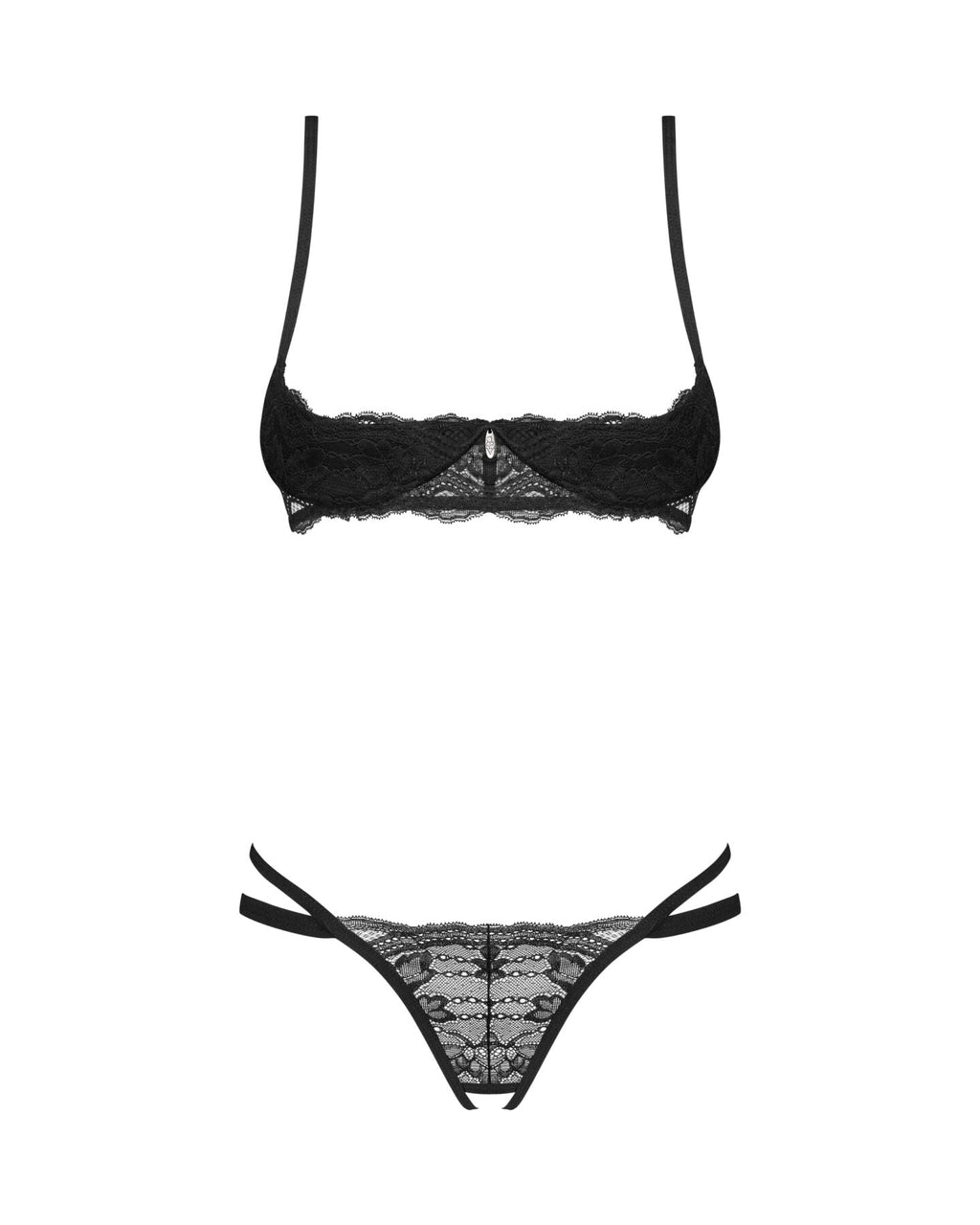 Комплект Obsessive Nutris 2-pcs crotchless set, XS/S, ліф з відкритими чашками, 