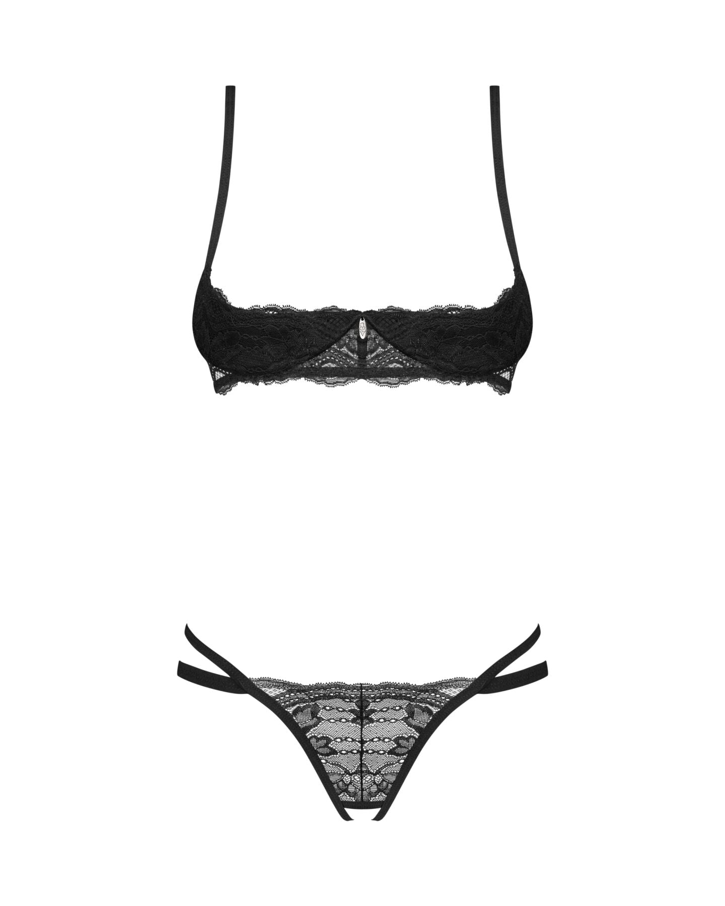 Obsessive (Польща) Комплект Obsessive Nutris 2-pcs crotchless set, XL/2XL, ліф з відкритими чашками, трусики з доступом
