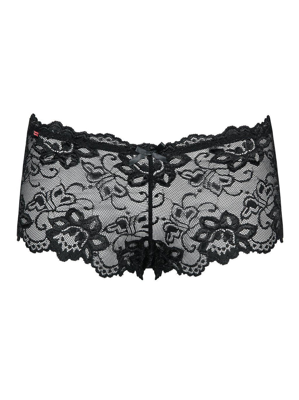Obsessive (Польща) Трусики-шортики Obsessive Idillia shorties, L/XL, чорні, мереживні, з низькою посадкою
