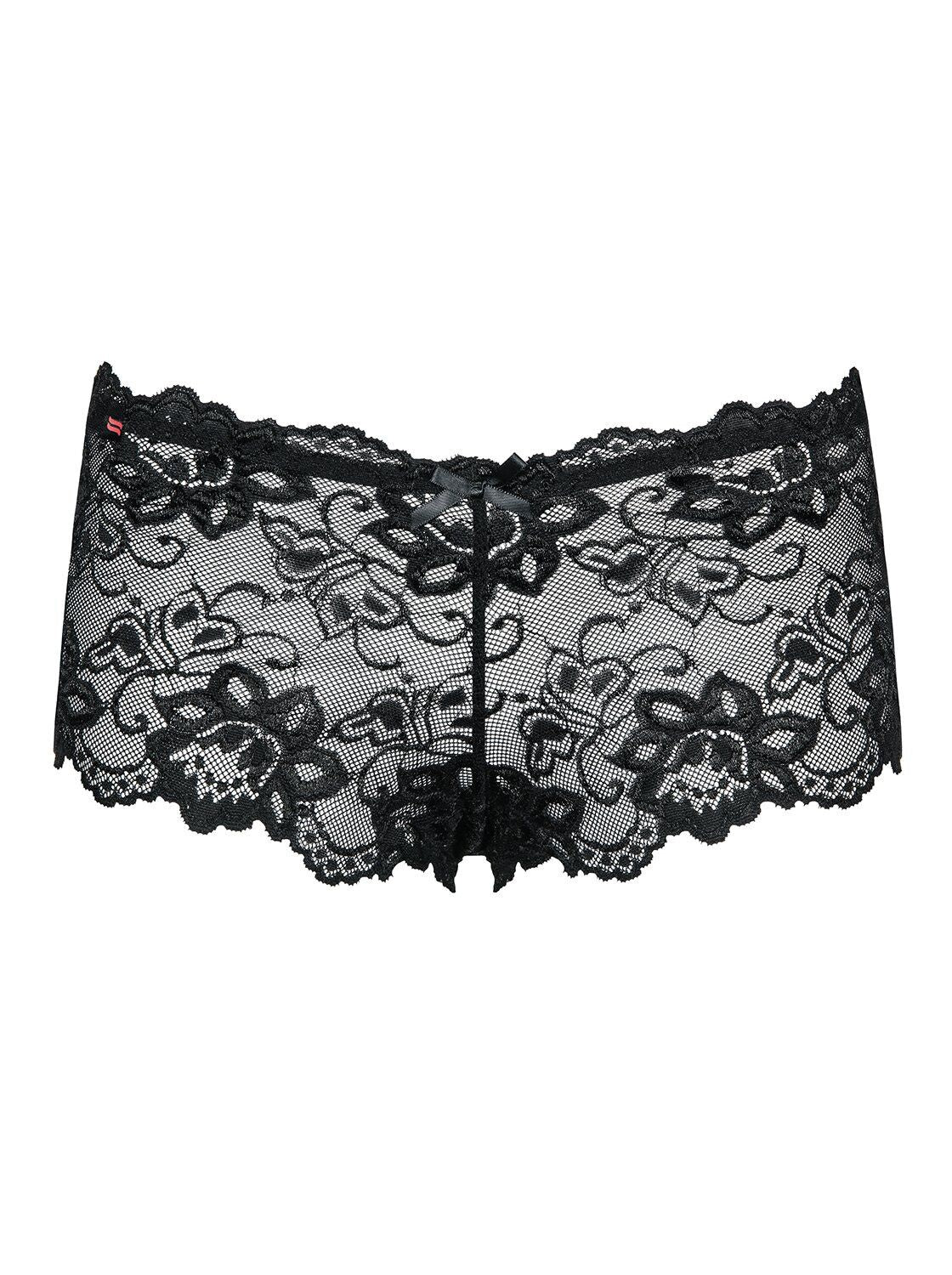 Obsessive (Польща) Трусики-шортики Obsessive Idillia shorties, L/XL, чорні, мереживні, з низькою посадкою