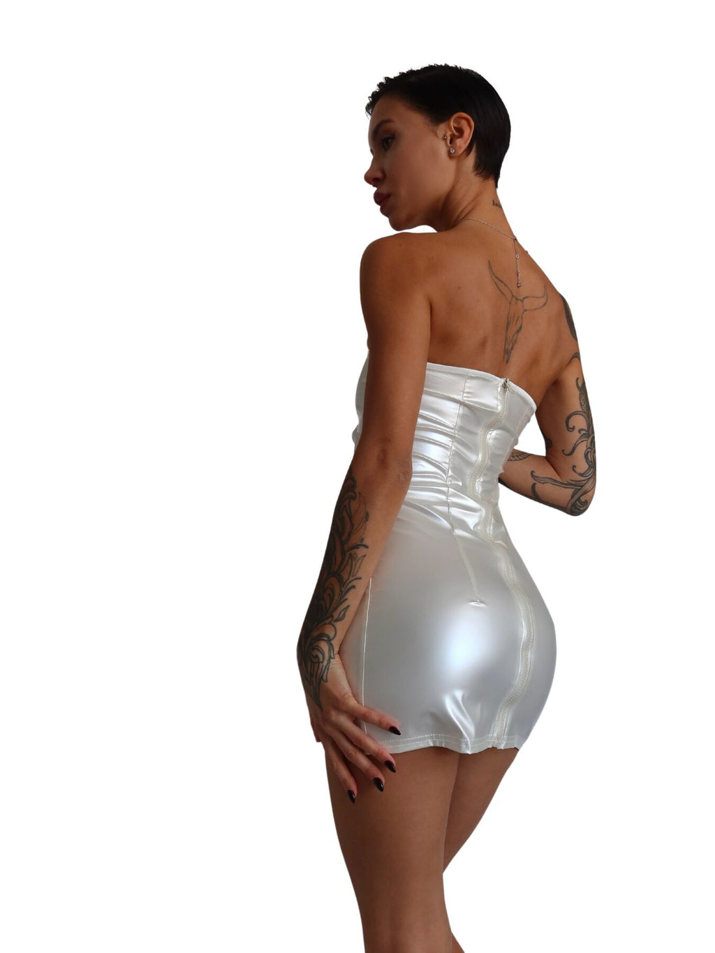 D&A (Україна) Мінісукня D&A, L, white, nylon-lycra відкриті плечі з блискавкою на всю довжину