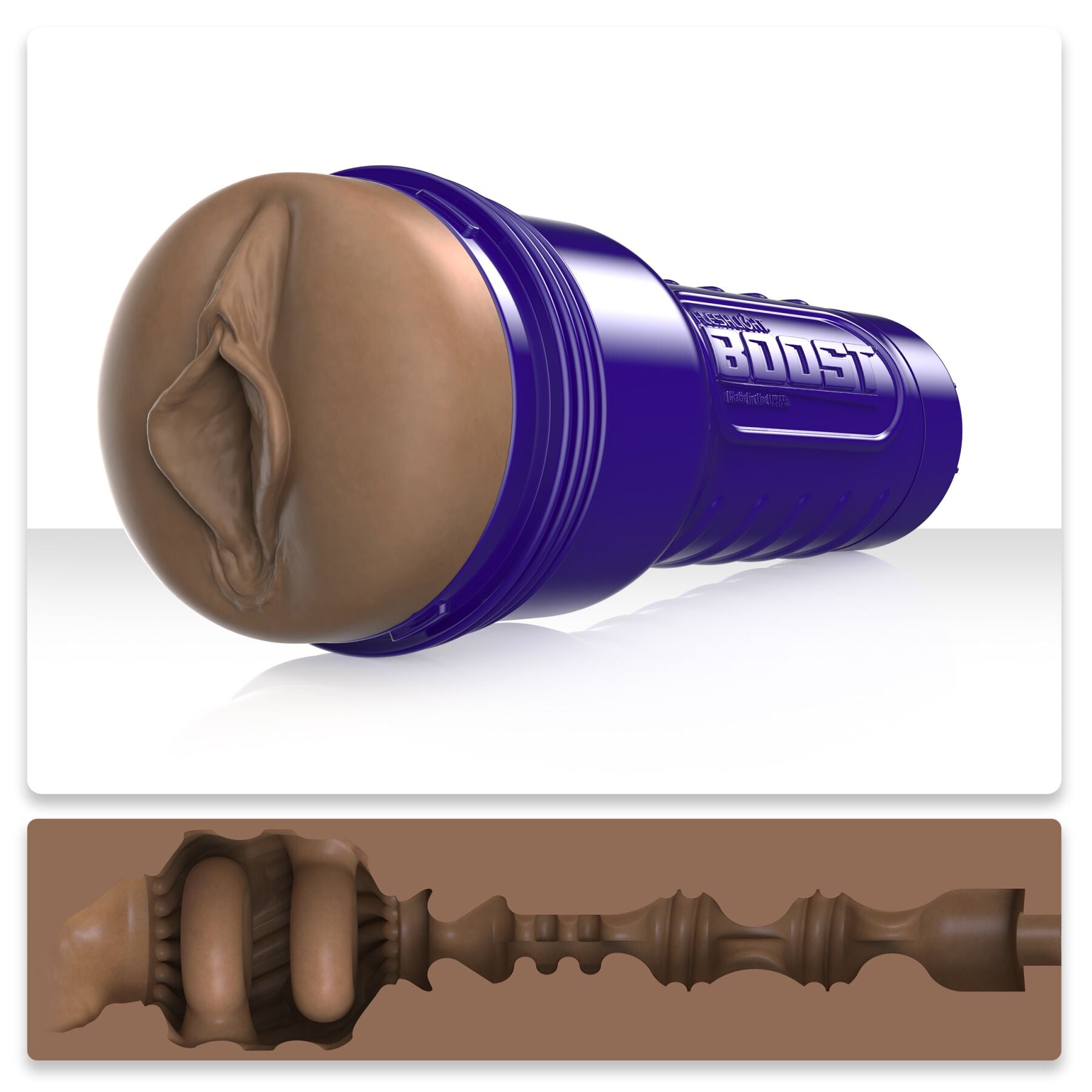 Fleshlight (США) Мастурбатор-вагіна Fleshlight Boost Bang Medium Dark Flesh, плаваючі кільця Turbo Tech