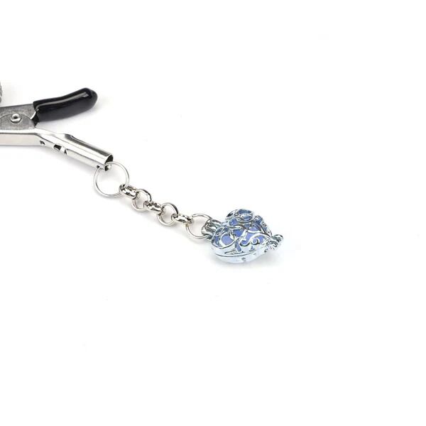 Затискачі для сосків із сердечком Liebe Seele Glow-in-dark Nipple Clamps Blue, с