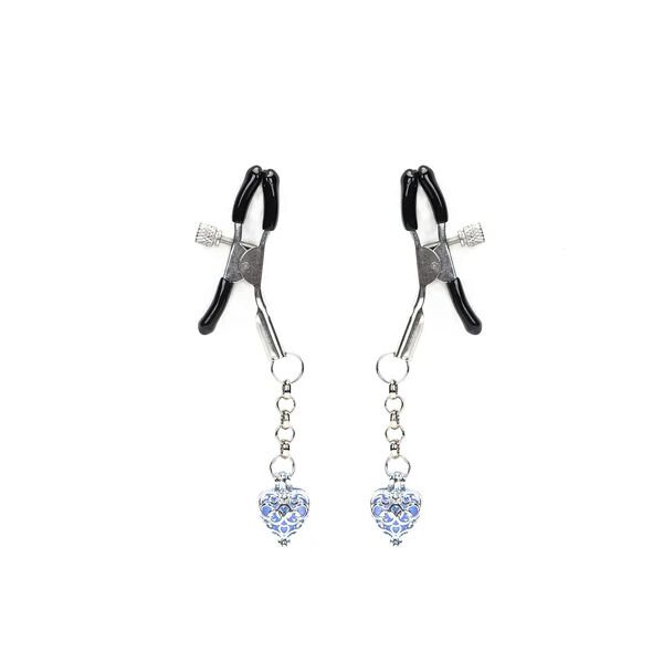 Затискачі для сосків із сердечком Liebe Seele Glow-in-dark Nipple Clamps Blue, с