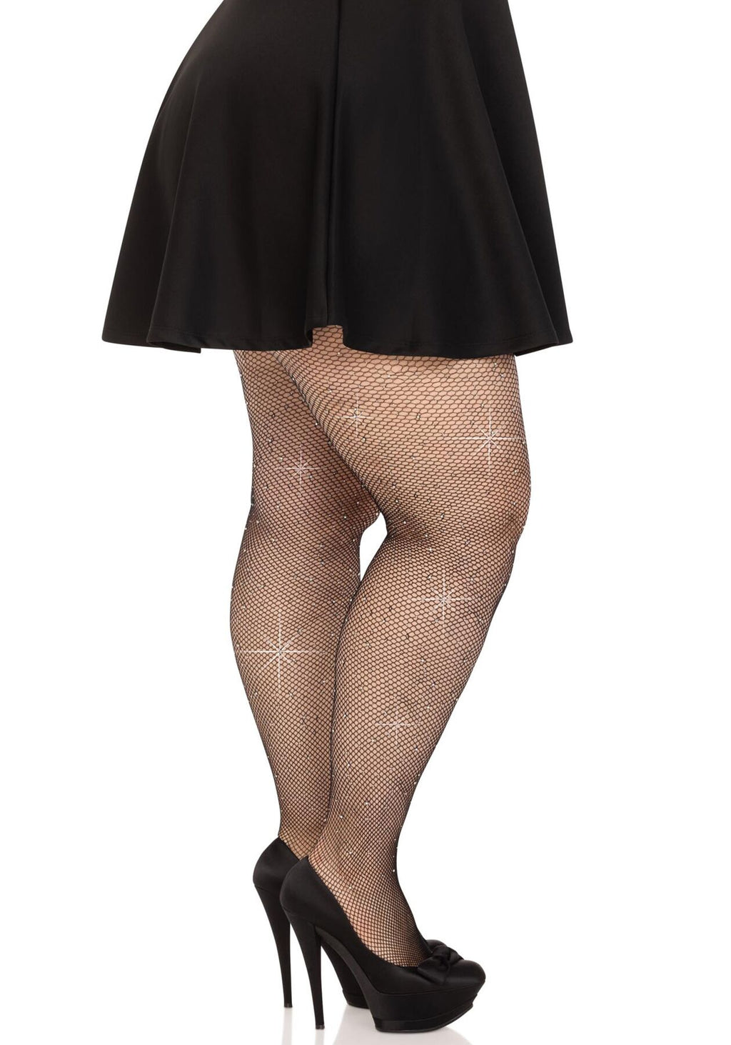 Leg Avenue (США) Колготки Leg Avenue Rhinestone micro net tights Plus size Black, дрібна сітка, стрази