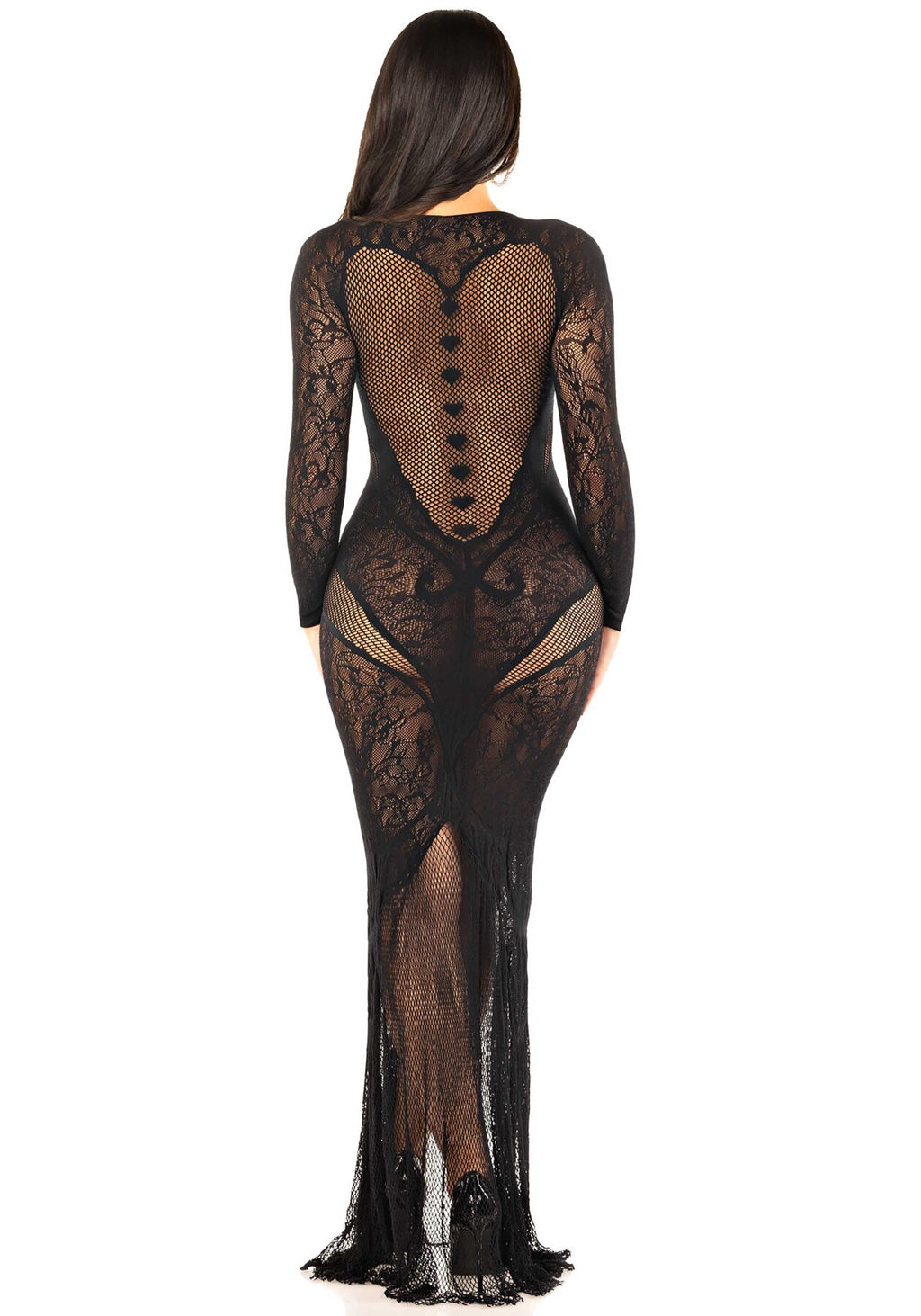 Leg Avenue (США) Сукня з довгим рукавом Leg Avenue Lace and Net Bodycon Gown One Size, Black