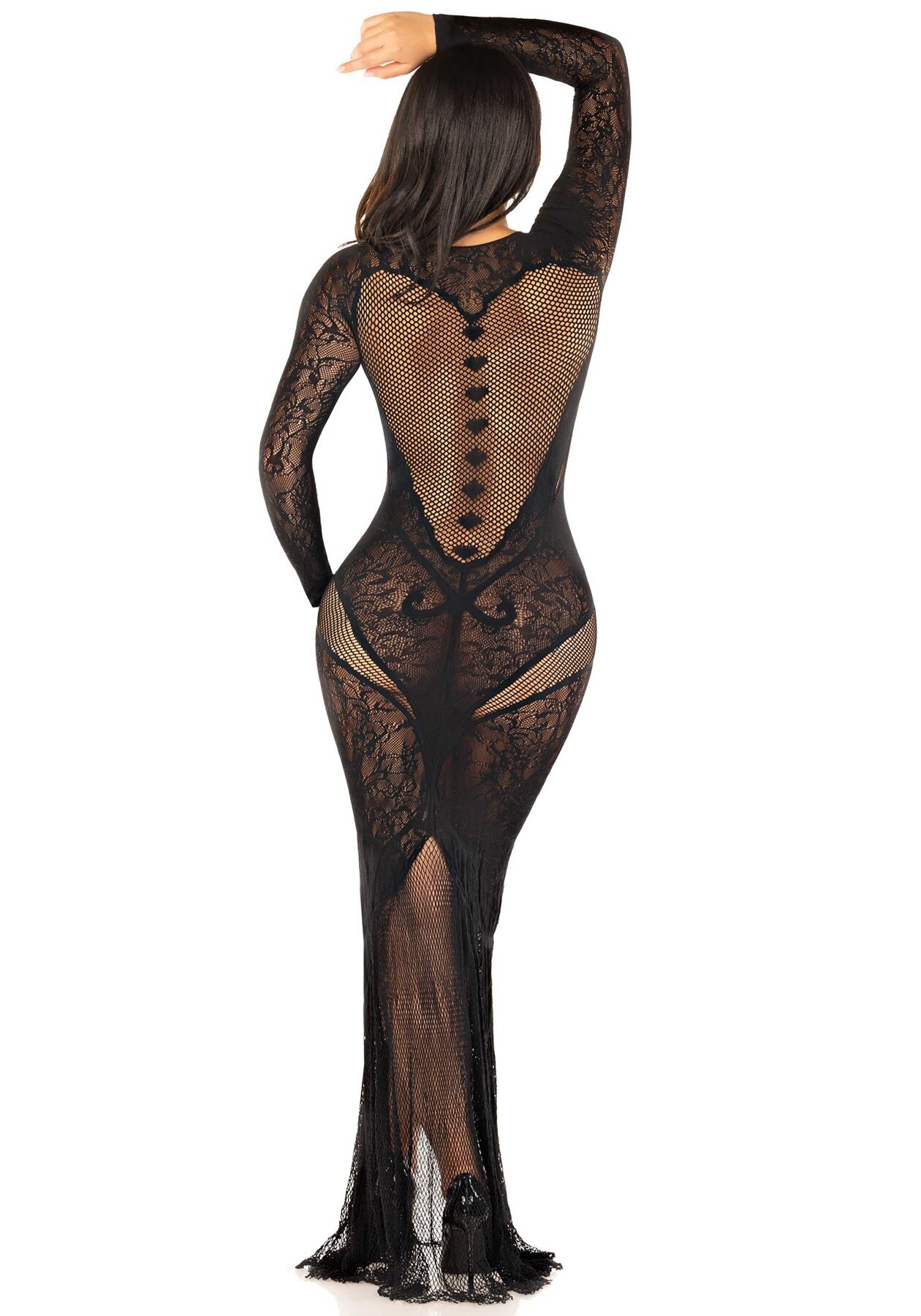 Leg Avenue (США) Сукня з довгим рукавом Leg Avenue Lace and Net Bodycon Gown One Size, Black