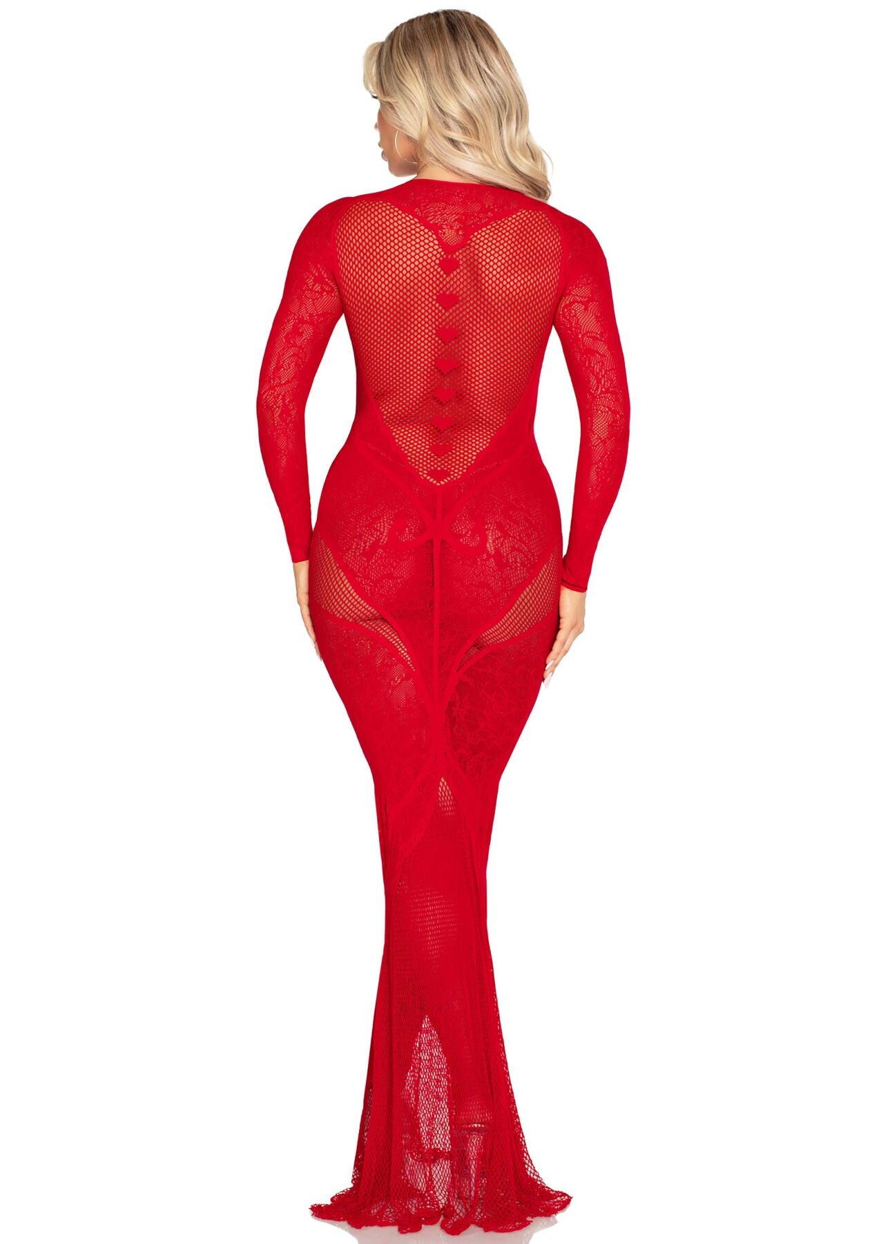 Leg Avenue (США) Сукня з довгим рукавом Leg Avenue Lace and Net Bodycon Gown One Size, Red