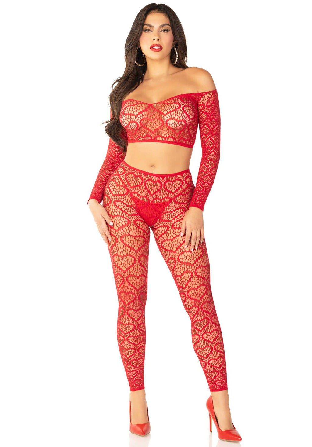 Leg Avenue (США) Комплект топ і легінси Leg Avenue Off The Shoulder, One Size, Red, довгий рукав