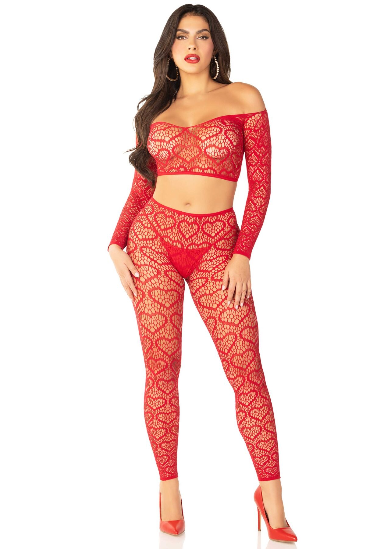 Leg Avenue (США) Комплект топ і легінси Leg Avenue Off The Shoulder, One Size, Red, довгий рукав
