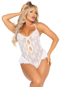 Leg Avenue (США) Боді з відкритою спиною та рюшами на стегнах Leg Avenue Lace Floral Lace Halter Teddy One Size, White