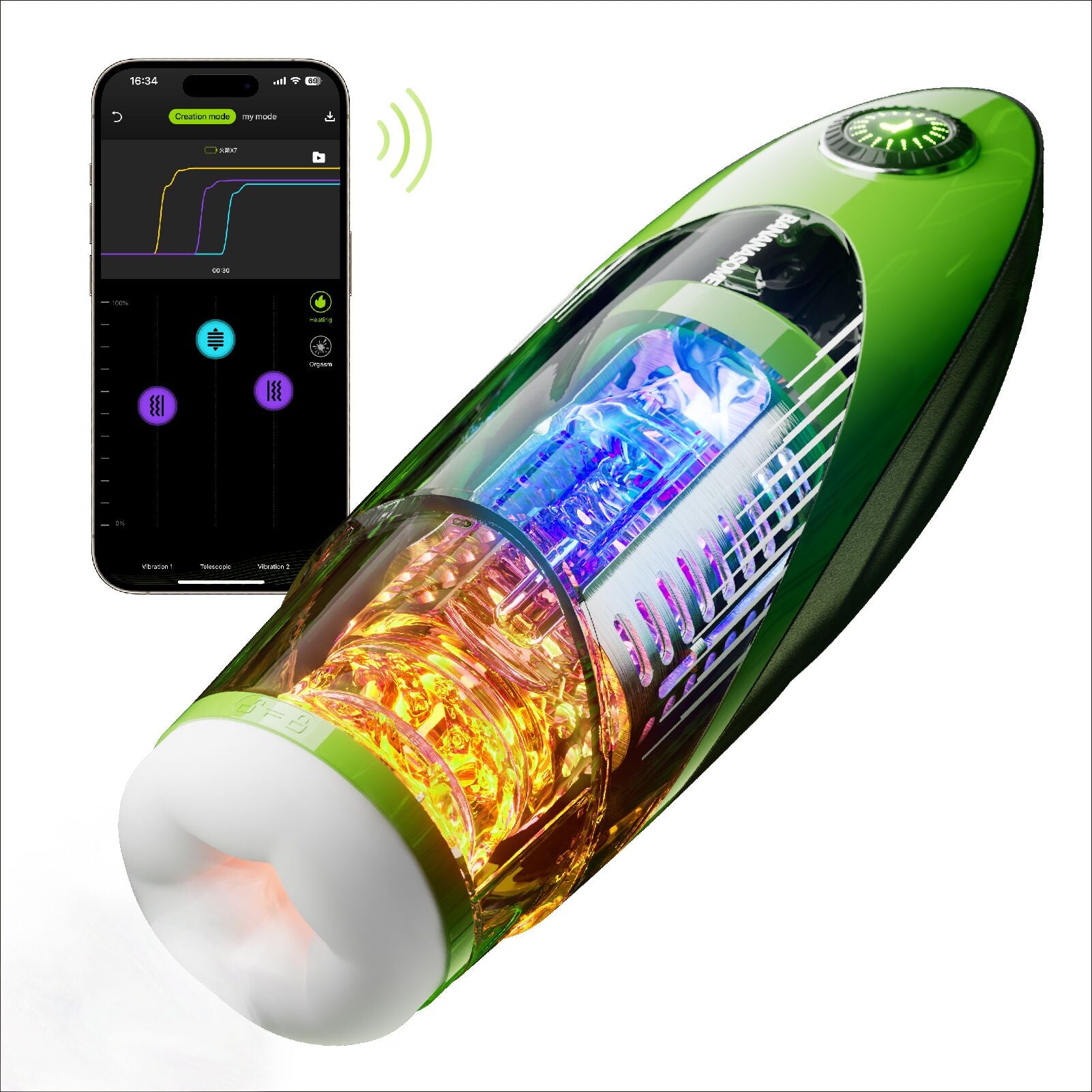 KISSTOY (Китай) Смарт-мастурбатор BANANASOME ROCKET X7, вібрації, стискання, імітація фрикцій, підігрів