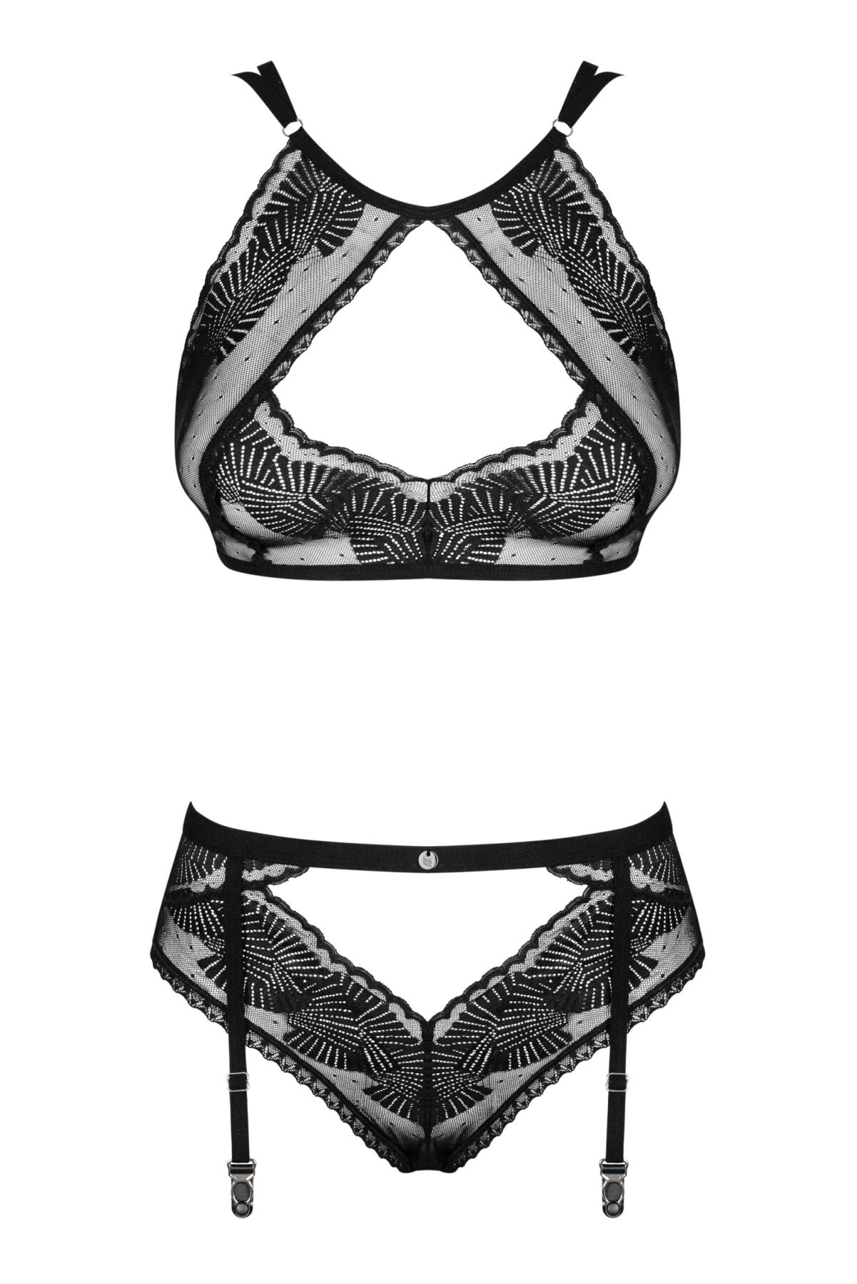 Obsessive (Польща) Комплект Obsessive Allastia 2-pcs set black S/M, регульовані бретелі, багаторівнева застібка