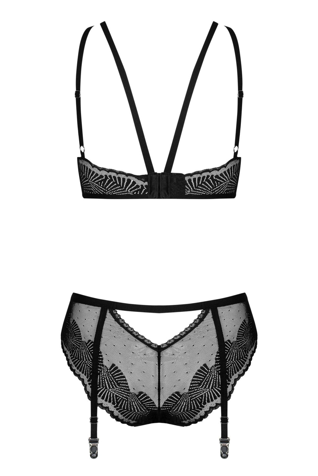 Obsessive (Польща) Комплект Obsessive Allastia 2-pcs set black L/XL, регульовані бретелі, багаторівнева застібка
