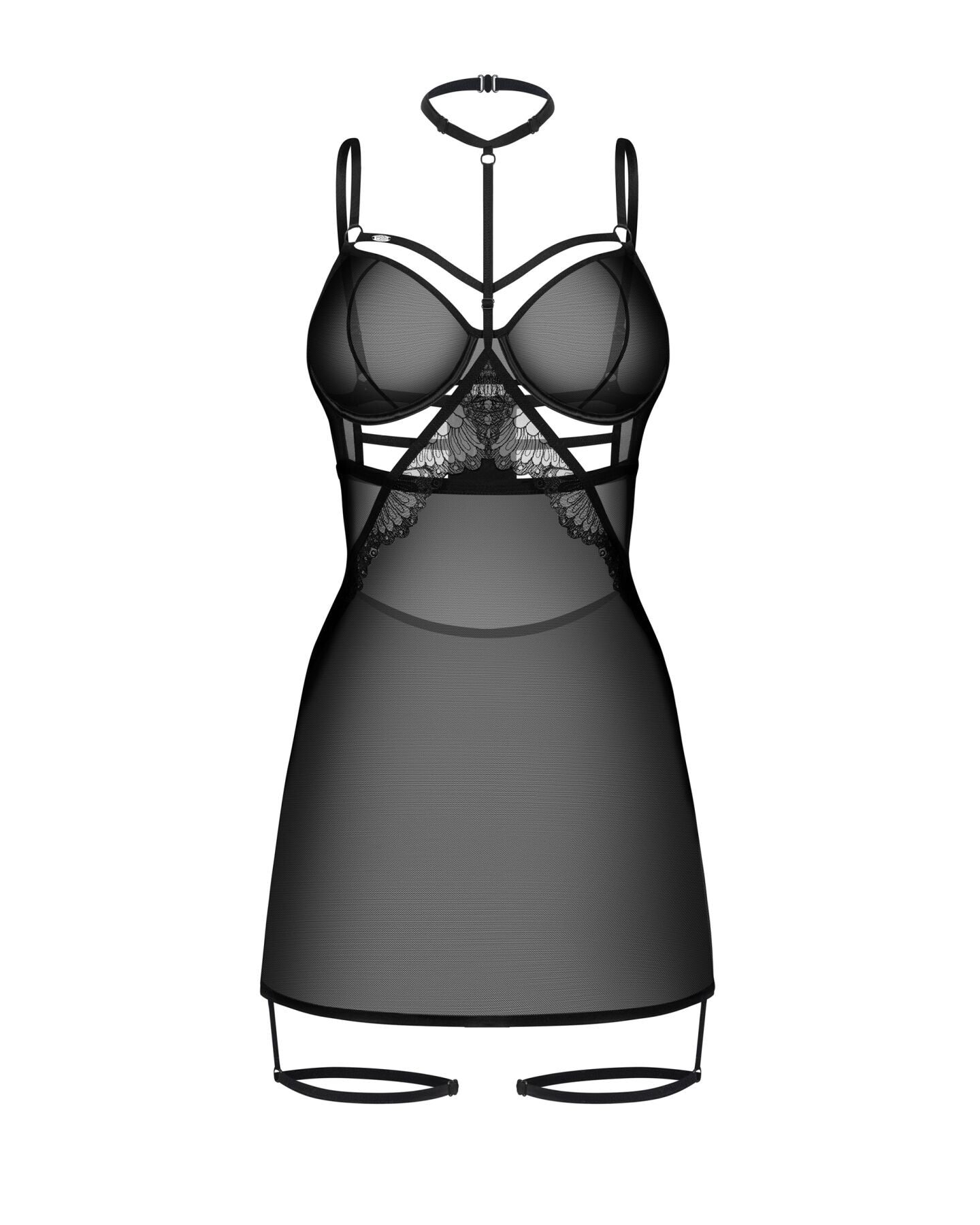 Obsessive (Польща) Бебі-дол Obsessive Arrowel Black chemise S/M, з декоративним чокером та гартерами