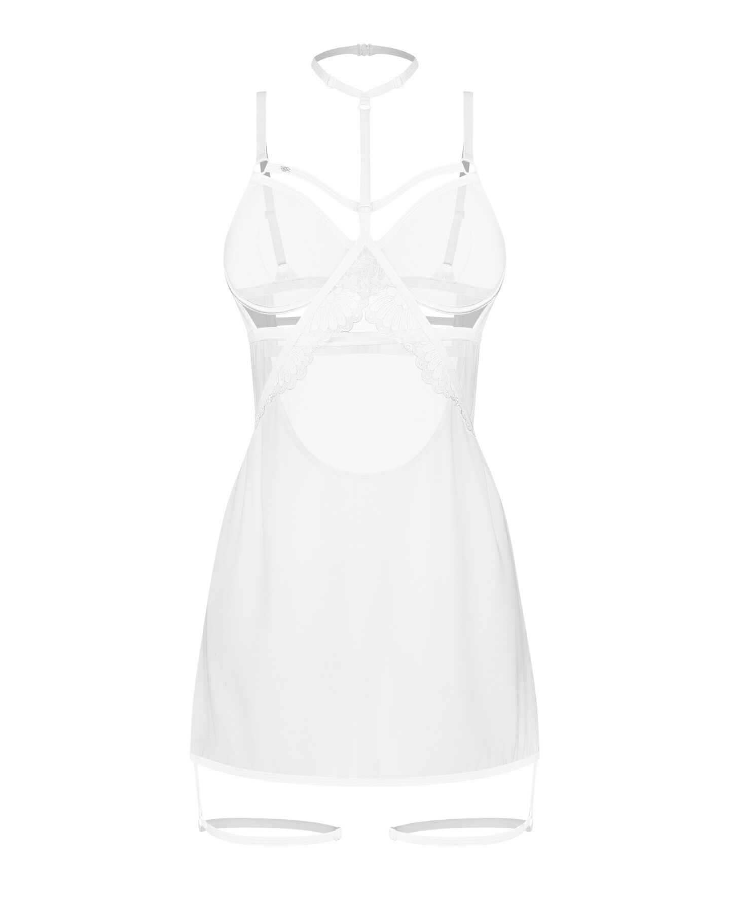 Obsessive (Польща) Бебі-дол Obsessive Arrowel White chemise S/M, з декоративним чокером та гартерами