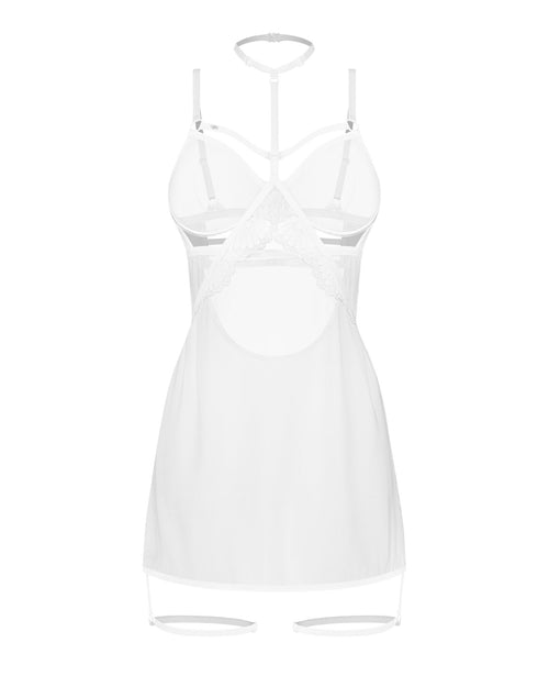 Бебі-дол Obsessive Arrowel White chemise 2XL/3XL, з декоративним чокером та гартерами
