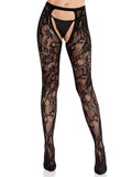 Leg Avenue (США) Колготки Leg Avenue Rose Lace Crotchless Tights with Open One Size Black
